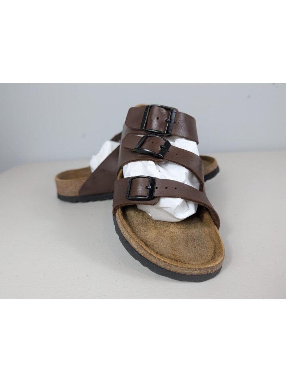 Birkenstock Betula brown faux leather strap buckle sandals women's size 6.5